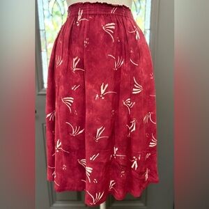 TravelSmith Dragonfly Print Smocked Waist A-Line Midi Skirt Size Large